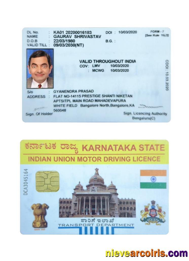 India Karnataka state motor driving license